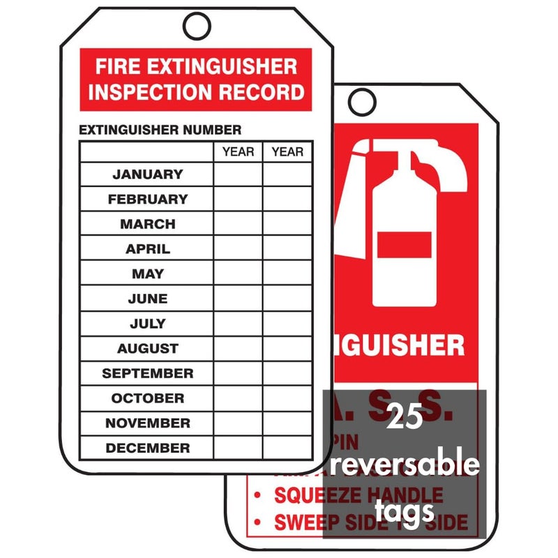AccuformNMC "FIRE Extinguisher Inspection Record" Pack of 25 Mini PF-Cardstock Tags, 4.25" x 2.13", PF-Cardstock, Red/Black on White, TRM101CTP, American Made Safety Tags, Signs, and Labels - Image 1